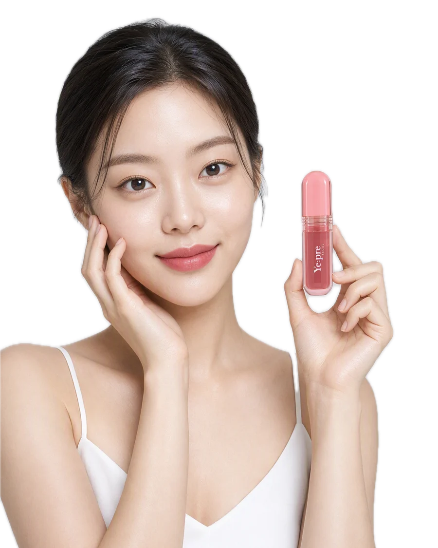 Uzun Süre Kalıcı, Kadife Dokulu, Mat, Kore Lip Tint – Pretty Water Velvet Tint 2.6g - 03 Coral Pink kullanan model