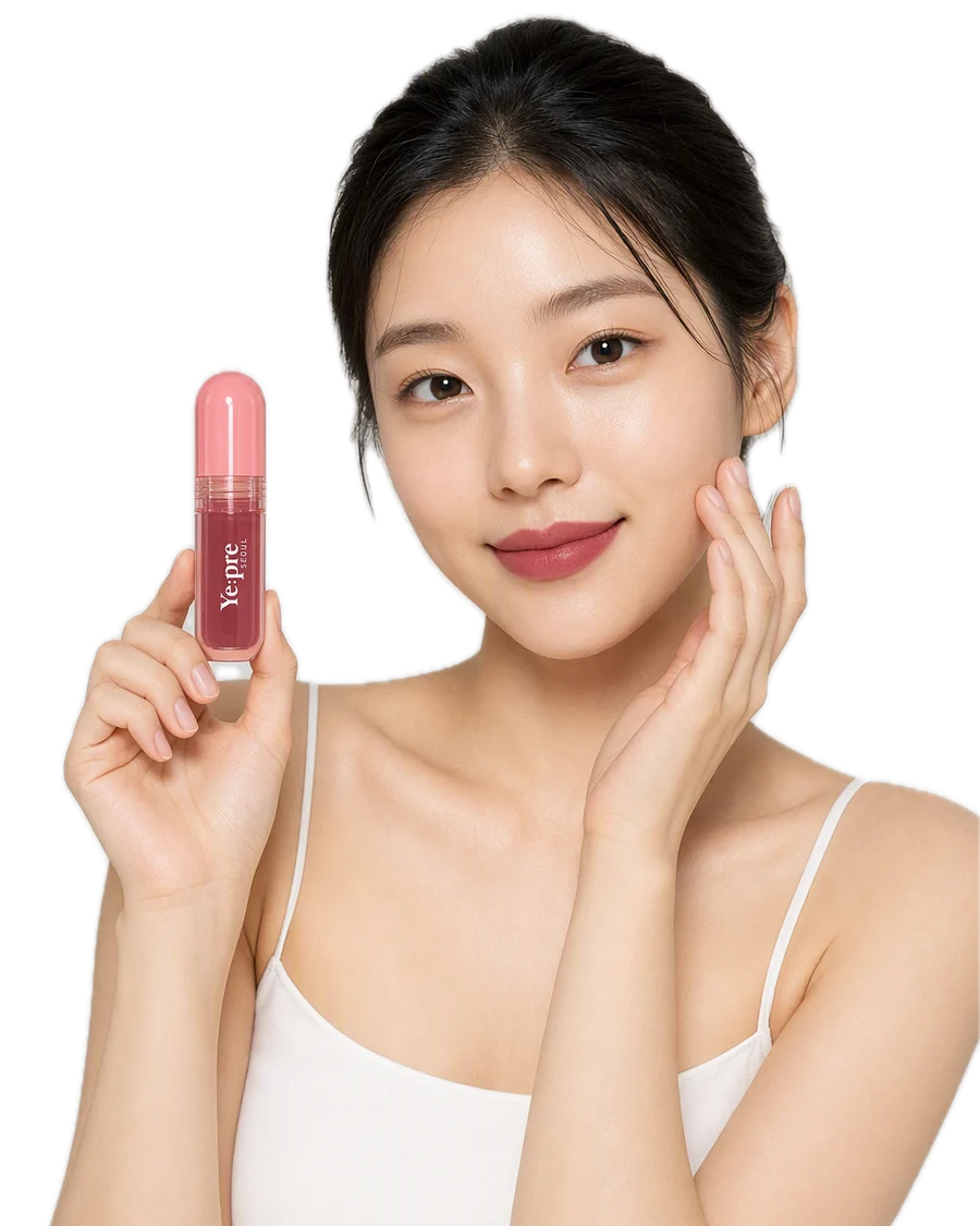 Uzun Süre Kalıcı, Kadife Dokulu, Mat, Kore Lip Tint – Pretty Water Velvet Tint 2.6g - 05 Mauve Rose kullanan model