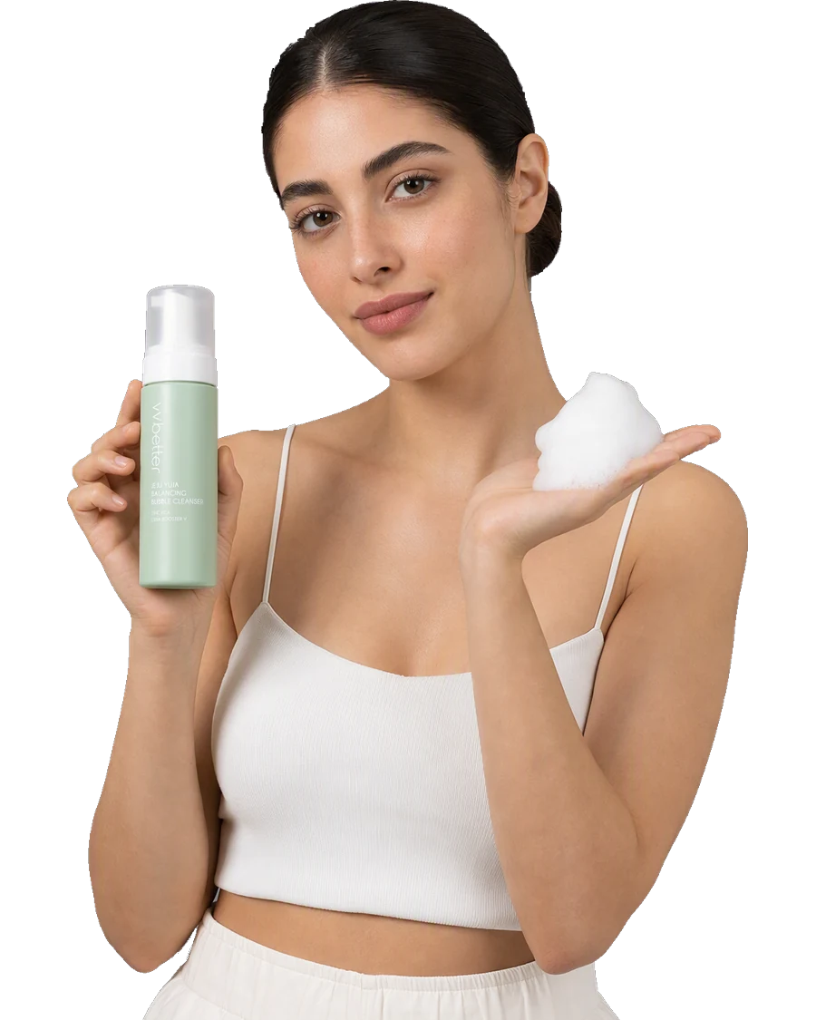Jeju Yuja Balancing Bubble Cleanser kullanan model