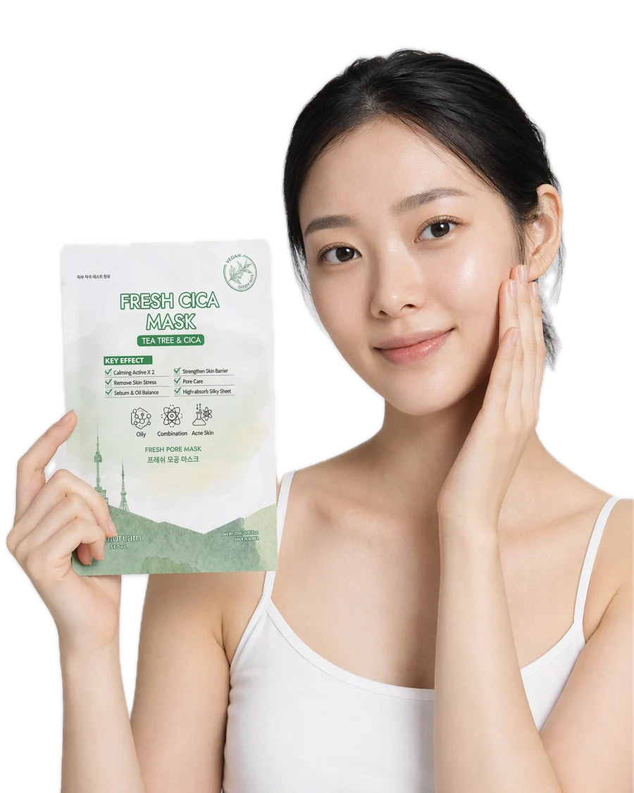 Fresh Cica Mask – Yatıştırıcı Kağıt Maske 25 ml kullanan model