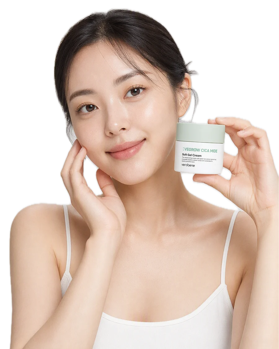 Vegrow Cica Mide Soft Gel Cream Nemlendirici Yatıştırıcı Vegan Yeşil Çay Özlü Jel Krem Kore 50ml kullanan model