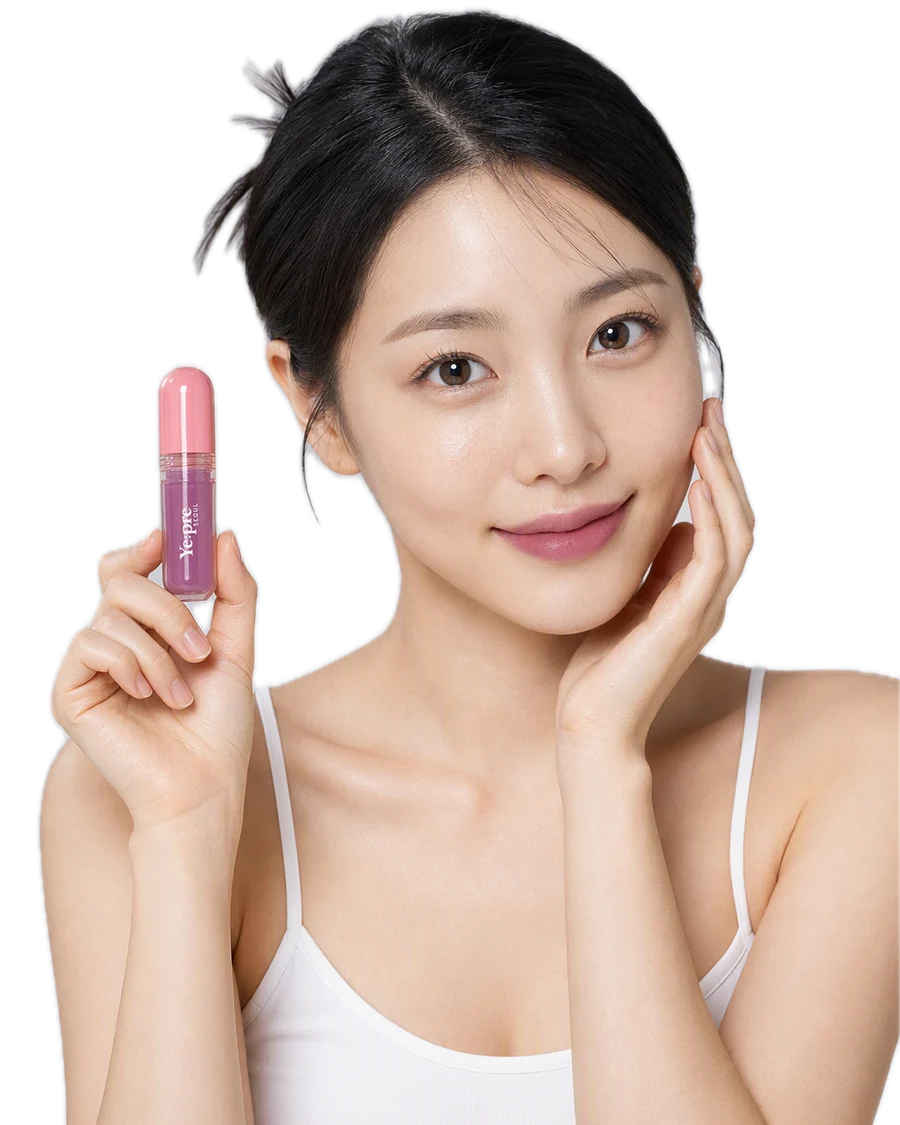 Uzun Süre Kalıcı, Kadife Dokulu, Mat, Kore Lip Tint – Pretty Water Velvet Tint 2.6g - 02 Mauve Beige kullanan model