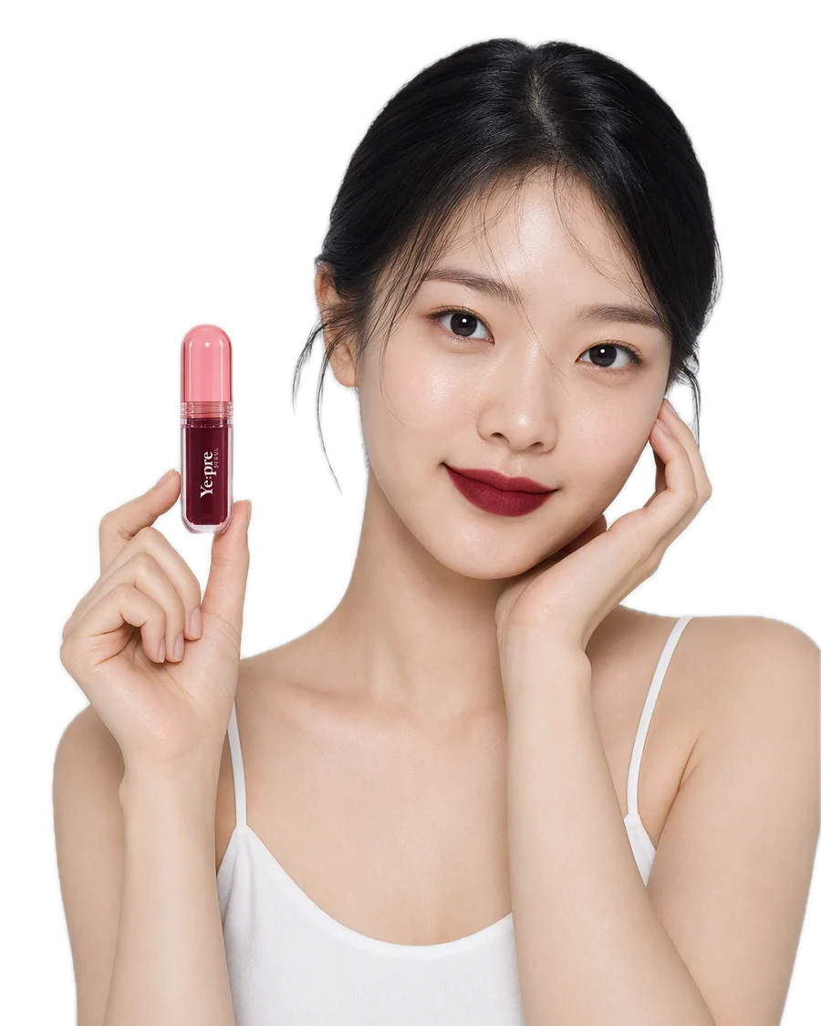 Uzun Süre Kalıcı, Kadife Dokulu, Mat, Kore Lip Tint – Pretty Water Velvet Tint 2.6g - 10 Classic Red kullanan model