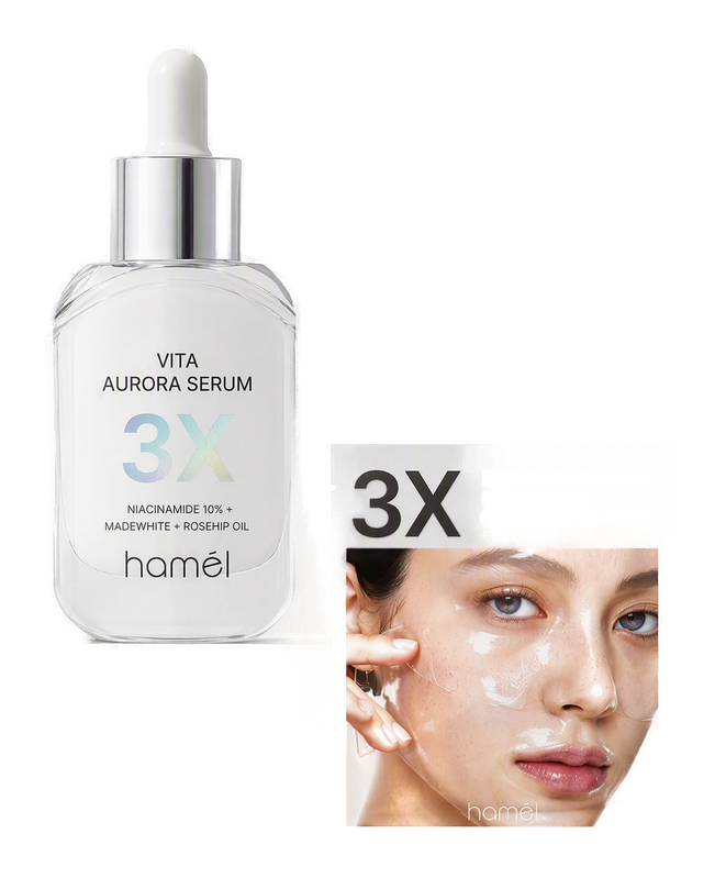 3X Vita Aurora Üçlü Bakım Seti – set içeriği: serum, krem ve 4'lü gece maskesi