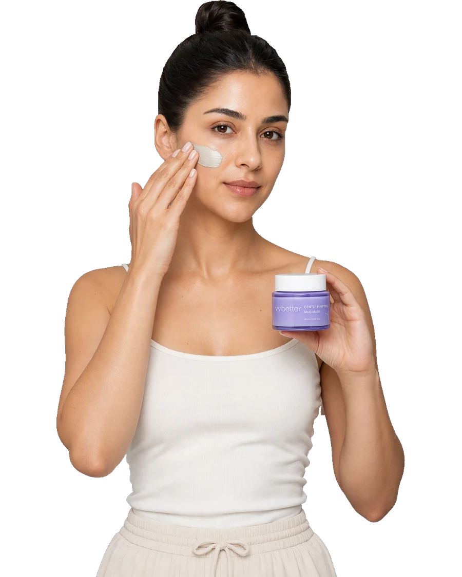 Gentle Purifying Mud Mask kullanan model