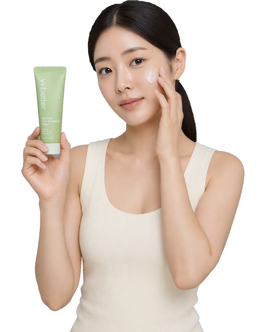 Jeju Yuja Cera Balancing Cream kullanan model